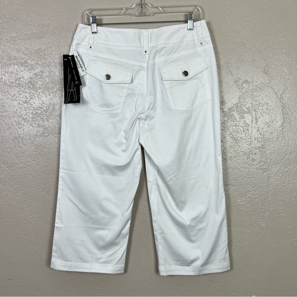 Larry Levine Pants Womens 8‎ White Capri Stretch Casual Flat Front - Picture 12 of 13